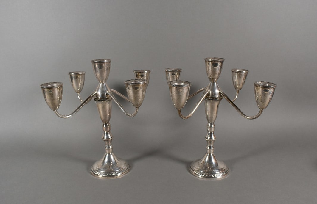 Pair of Duchin Creation Sterling Silver Weighted Five-Light Candelabras w/ Detachable Candlesticks: Please read “Auction Details” / “Terms of Sale” for preview, payment, pickup, shipping and other instructions. Lot includes the item(s) described in the title.