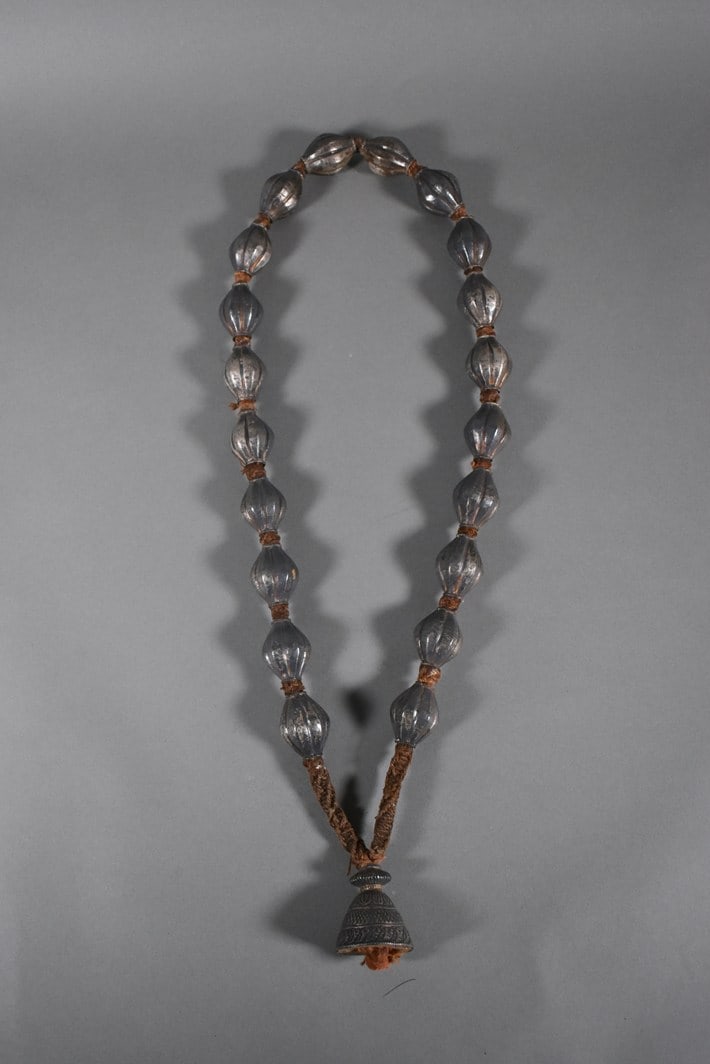 Indian Tribal Silver Alloy Fluted Bead Necklace with Pendant (1 of 4)