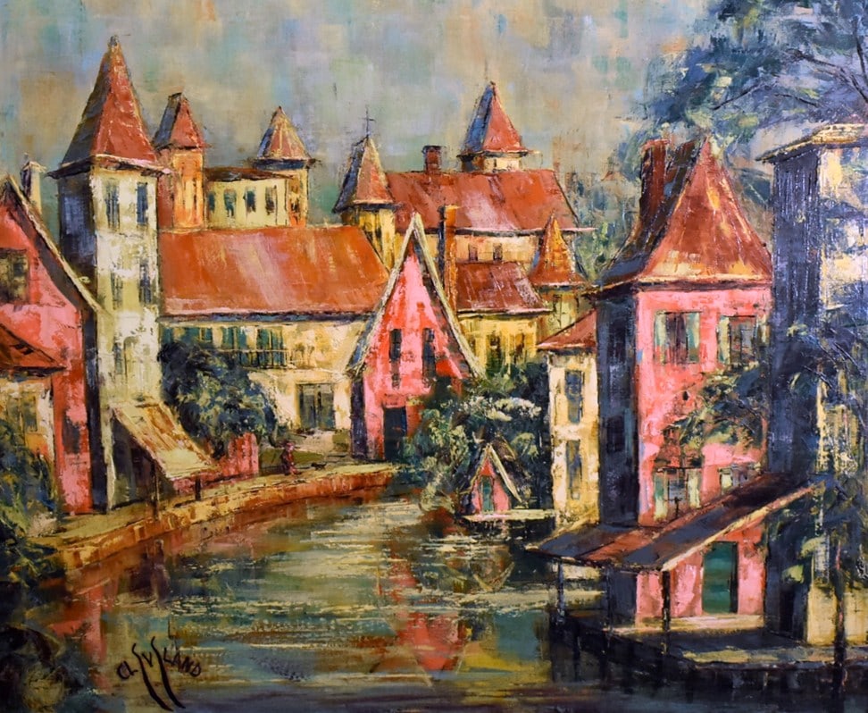 Cleveland (XX) “Cordovano Landscape” Oil on Canvas, Signed Lower Left: 23.5 x 29.5 inches sight, 29.5 x 35.5 inches framed. Please read “Auction Details” / “Terms of Sale” for preview, payment, pickup, shipping and other instructions. Lot includes