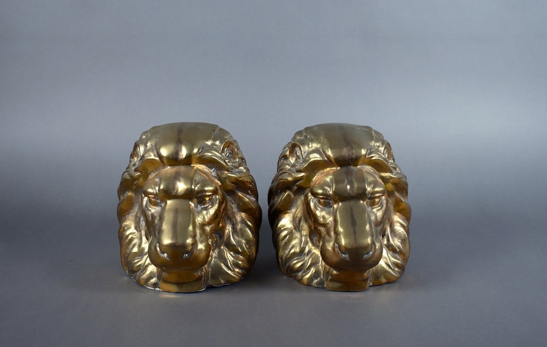 Pair of Hand Crafted Lion Heads 5.5” Heavy Brass Bookends: Please read “Auction Details” / “Terms of Sale” for preview, payment, pickup, shipping and other instructions. Lot includes the item(s) described in the title.