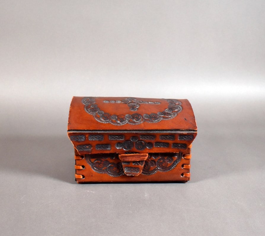 Vintage Tooled Leather Laced Desk Box (1 of 7)