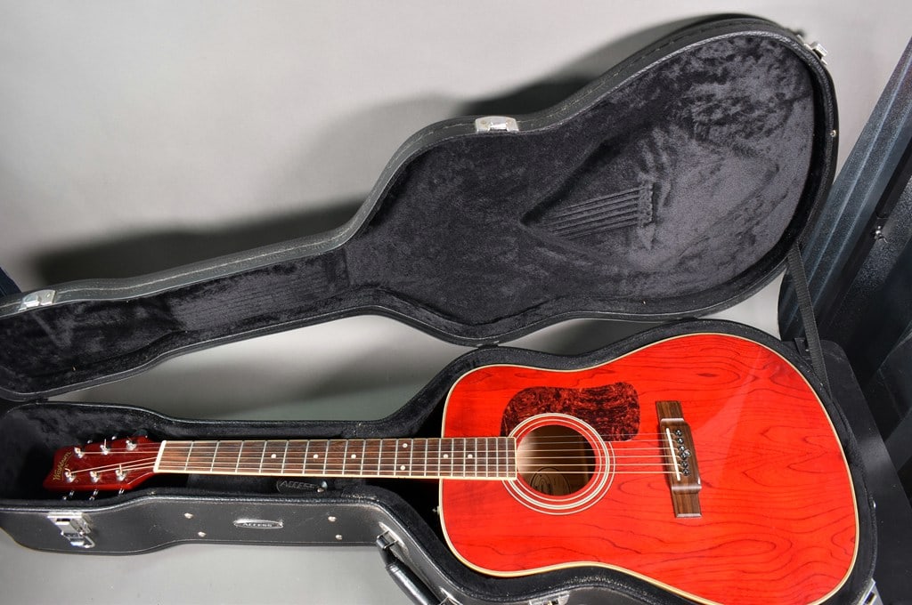 Vintage 1995 Washburn D-11 TR Acoustic Guitar in Transparent Red Ash Finish w/ Access Hard Case - 18