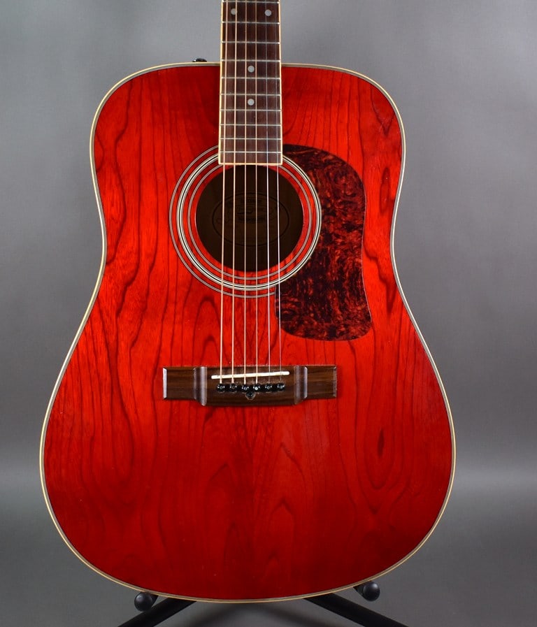 Vintage 1995 Washburn D-11 TR Acoustic Guitar in Transparent Red Ash Finish w/ Access Hard Case - 2