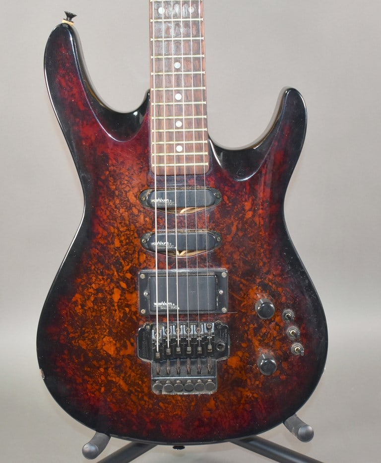 Vintage 1990 Washburn KC-70V Electric Guitar with Woodstone Red Marble Finish, Gig Bag - 2