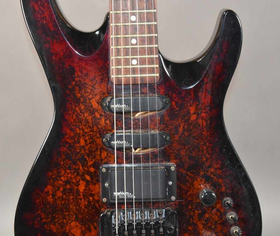 Vintage 1990 Washburn KC-70V Electric Guitar with Woodstone Red Marble Finish, Gig Bag - 4