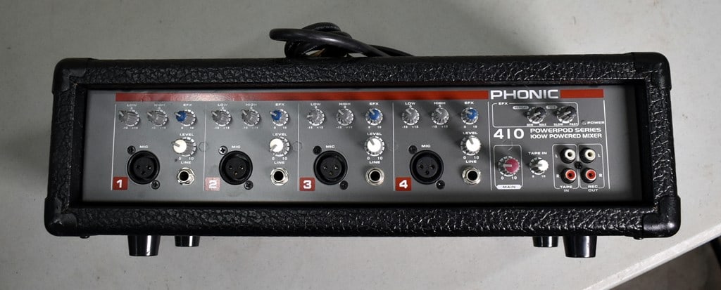 2011 Phonic Powerpod 410 Powered Mixer, 100 Watt Output: Appears to be in good condition, but has not been tested. Please read “Auction Details” / “Terms of Sale” for preview, payment, pickup, shipping and other instructions. Lot