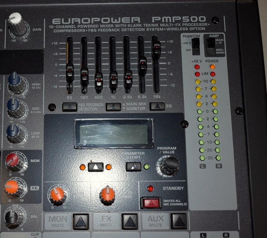 2018 Behringer Europower PMP500 12-Channel Powered Mixer w/ Klark Teknik Multi-FX Processor, 500 W - 2