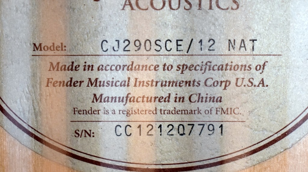 2012 Fender CJ-290SCE-12 Jumbo Sweetwater 12-string Acoustic-Electric Guitar, Natural Finish - 17