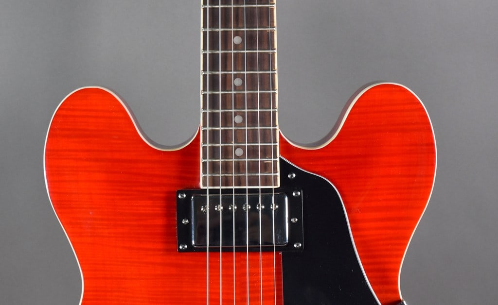 2020 Musoo 335-Style Semi-Hollow Body Jazz Electric Guitar, Cherry Burst Finish - 4