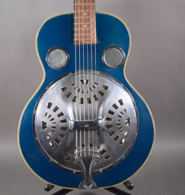 Vintage Laurel Round Neck Spider-Bridge Resonator Guitar or Dobro in Metallic Blue Finish (Projec... - 2