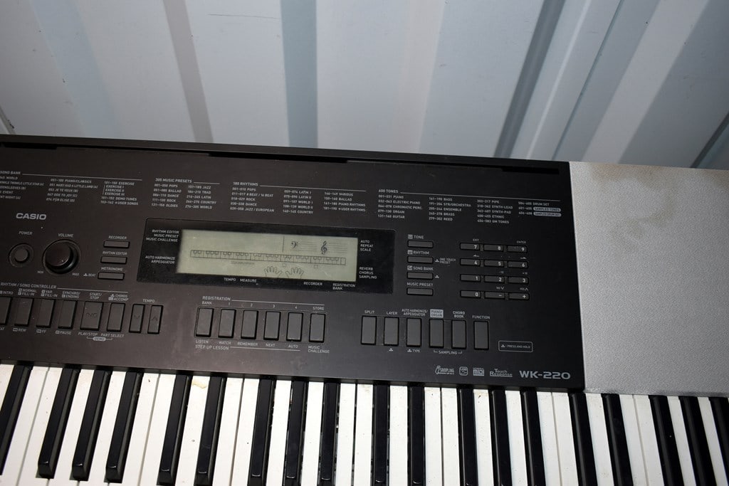 Pair of Casio WK-220 76-Key Portable Keyboards & Stands and One Bench Seat - 15