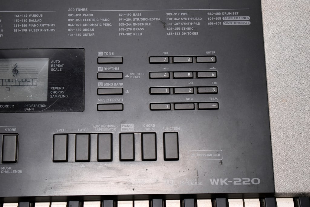 Pair of Casio WK-220 76-Key Portable Keyboards & Stands and One Bench Seat - 7