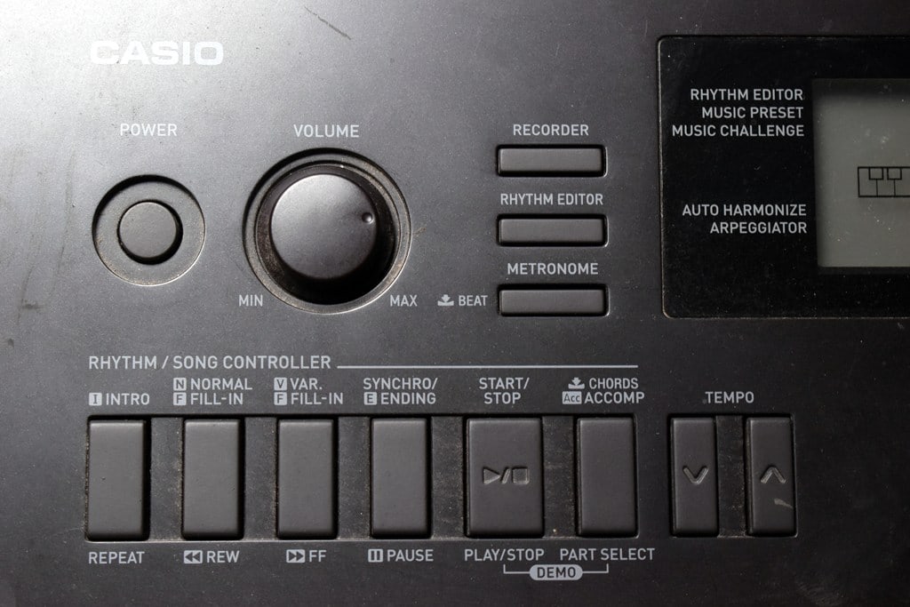 Pair of Casio WK-220 76-Key Portable Keyboards & Stands and One Bench Seat - 9