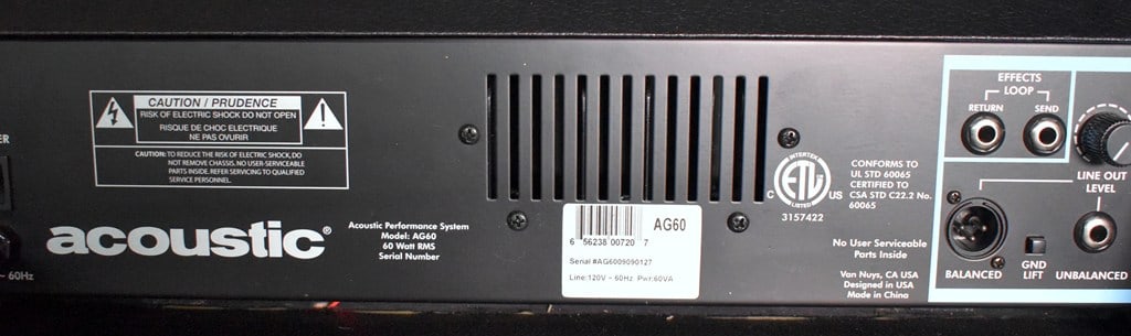 2009 Acoustic AG60 60 Watt Two Channel Acoustic Guitar Amplifier - 4
