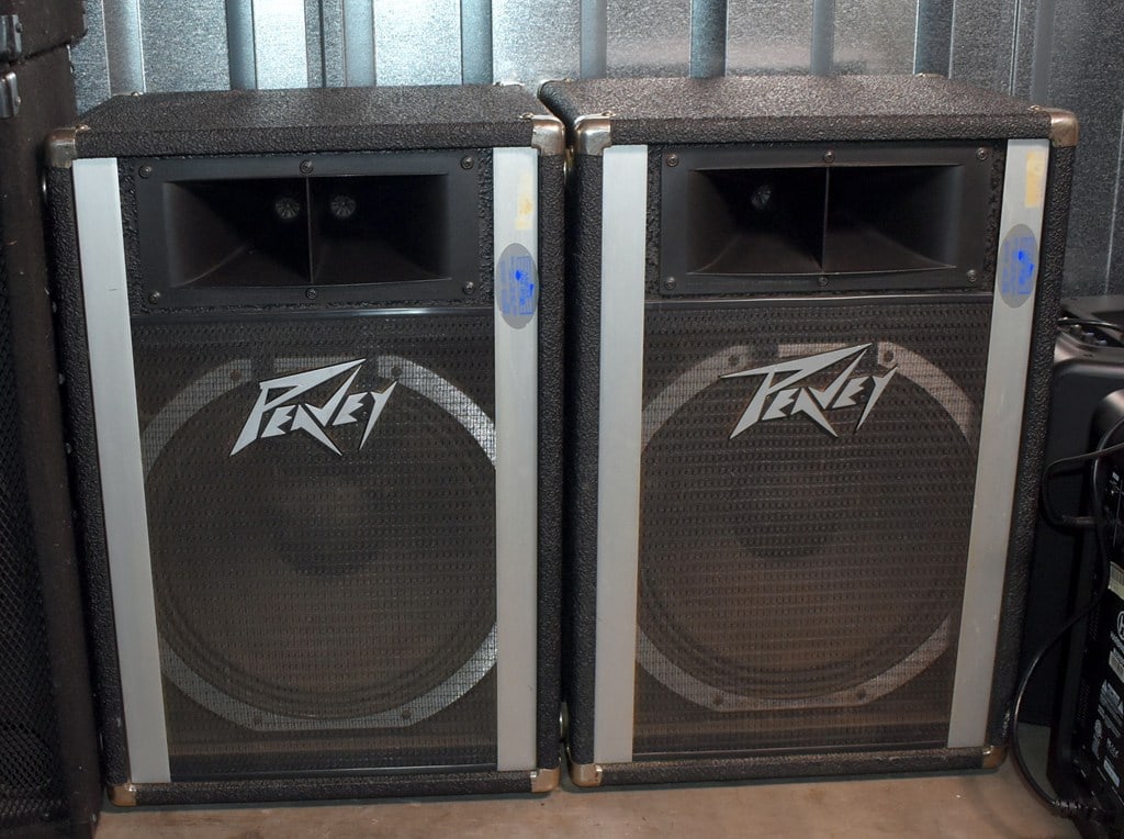 Pair of Peavey 115H, 300W/8 Ohm Public Address/Stage Speakers with Floor Stands - 2