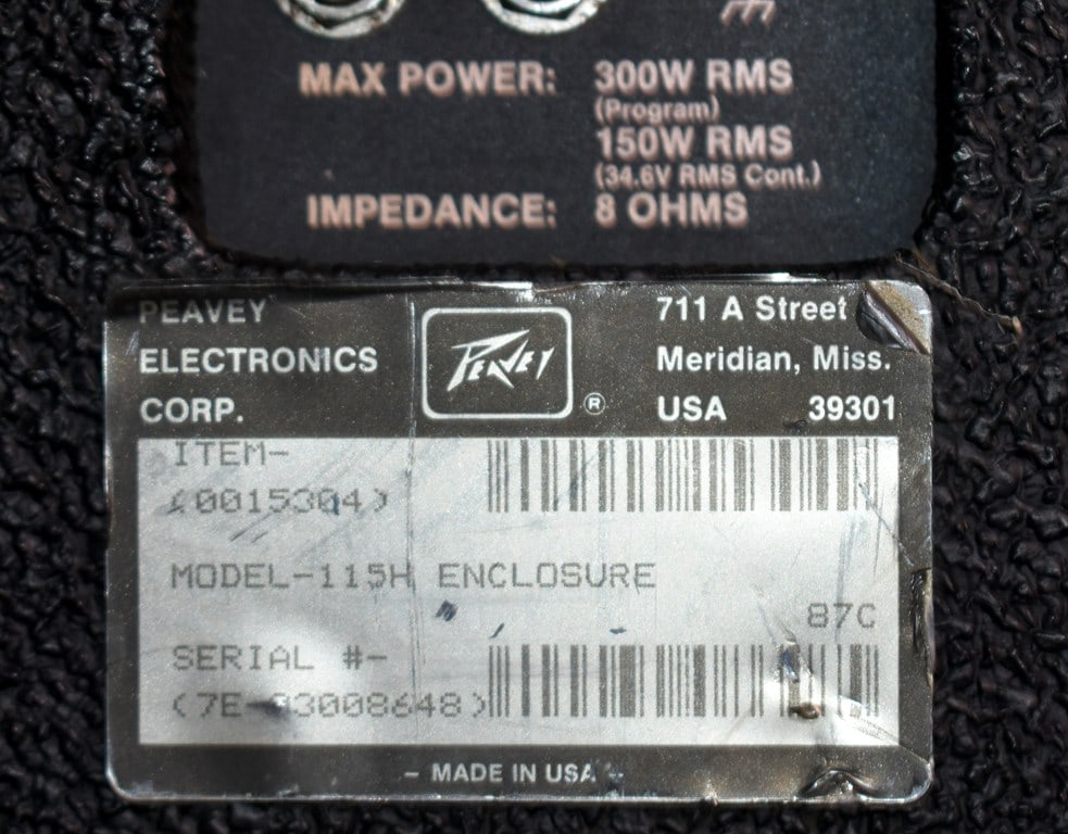 Pair of Peavey 115H, 300W/8 Ohm Public Address/Stage Speakers with Floor Stands - 6