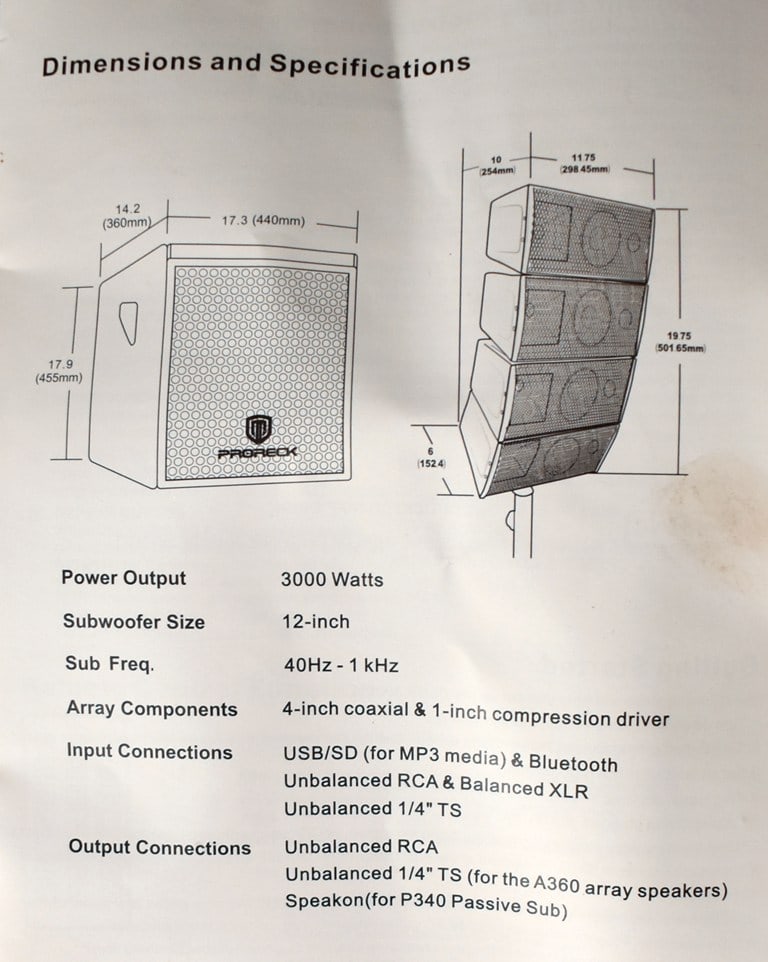 Proreck Club 3000, 2000/1000 W @ 8/4 Ohms Public Address/DJ/Stage Speakers - 7