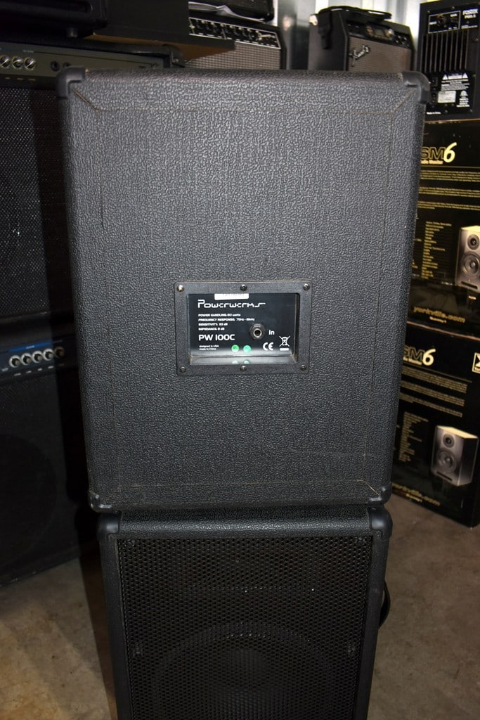 Pair of Powerwerx PW 100C, 100 W/8 Ohms Public Address/DJ/Stage Speakers with Tripod Stands - 3