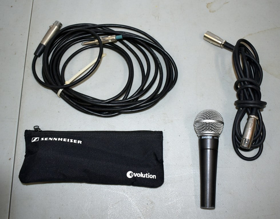 Sennheiser Evolution e822S and Shure SM58 Microphones and 2 Cables: All are in good working condition. Please read “Auction Details” / “Terms of Sale” for preview, payment, pickup, shipping and other instructions. Lot includes the item(s)