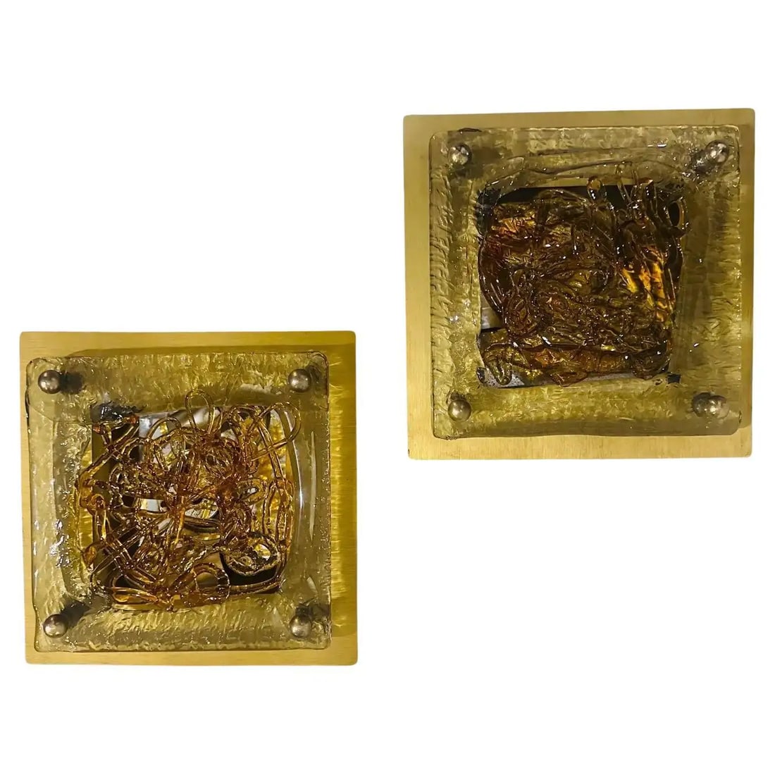 Two 1960s Mid-Century Modern Murano Glass Italian Wall Sconces by Angelo Brotto: Two amazing wall sconces designed and manufactured in Italy in the Sixties. Metal parts are in good condition, murano glass is in perfect condition, they have been checked by our electrician and are i