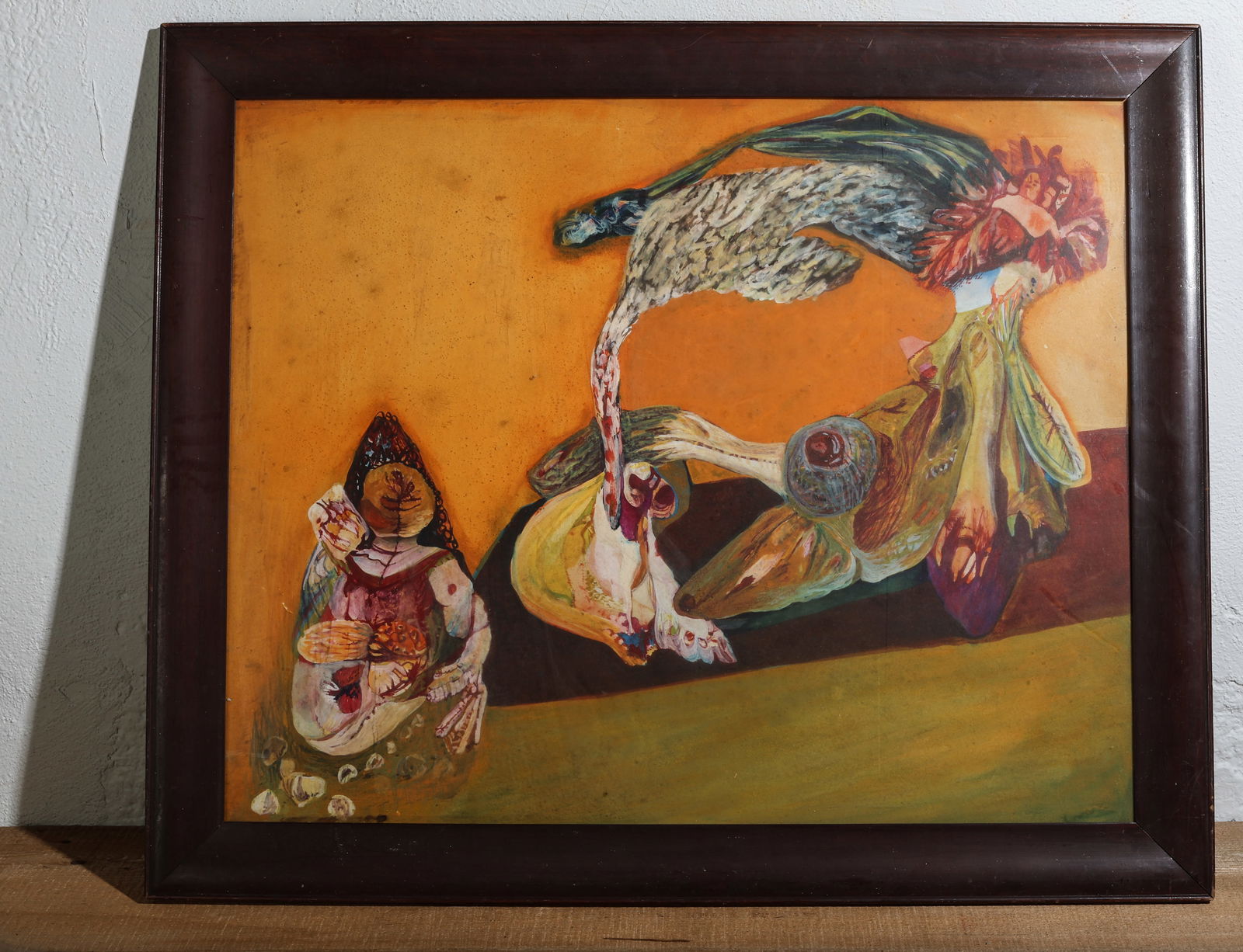 Christine McGinnis (1937-2019) "Surreal Still Life" Painting: Christine McGinnis (1937-2019) "Surreal Still Life" Painting, work on paper, signed. Framed. Provenance: Private Collection; Rodger LaPelle Gallery (Philadelphia, PA). Size: 27.5'' x 34.25'', 70 x 87