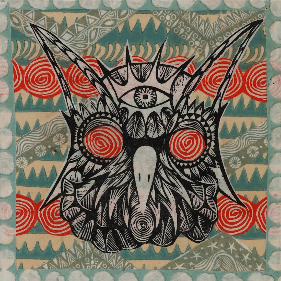 Dennis McNett (@wolfbat) Owl: Dennis McNett (@wolfbat) Owl, Collage on board, unsigned. Unframed. Size: 6'' x 6'' (15 x 15 cm).