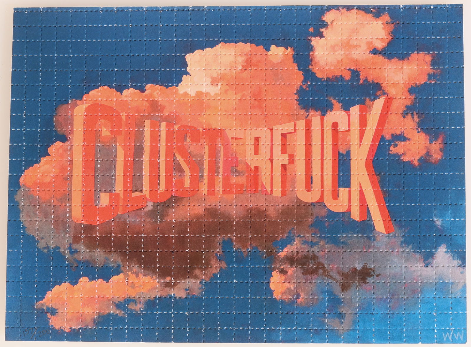 Wayne White (b. 1957) "Clusterfuck", Blotter Paper Print (2021): Wayne White (American, b. 1957) "Clusterfuck", 2021, limited edition Archival Pigment Print on Blotter Paper (hand-perforated by Zane Kesey), signed. Size: 7.5'' x 5.5'', 19 x 14 cm.