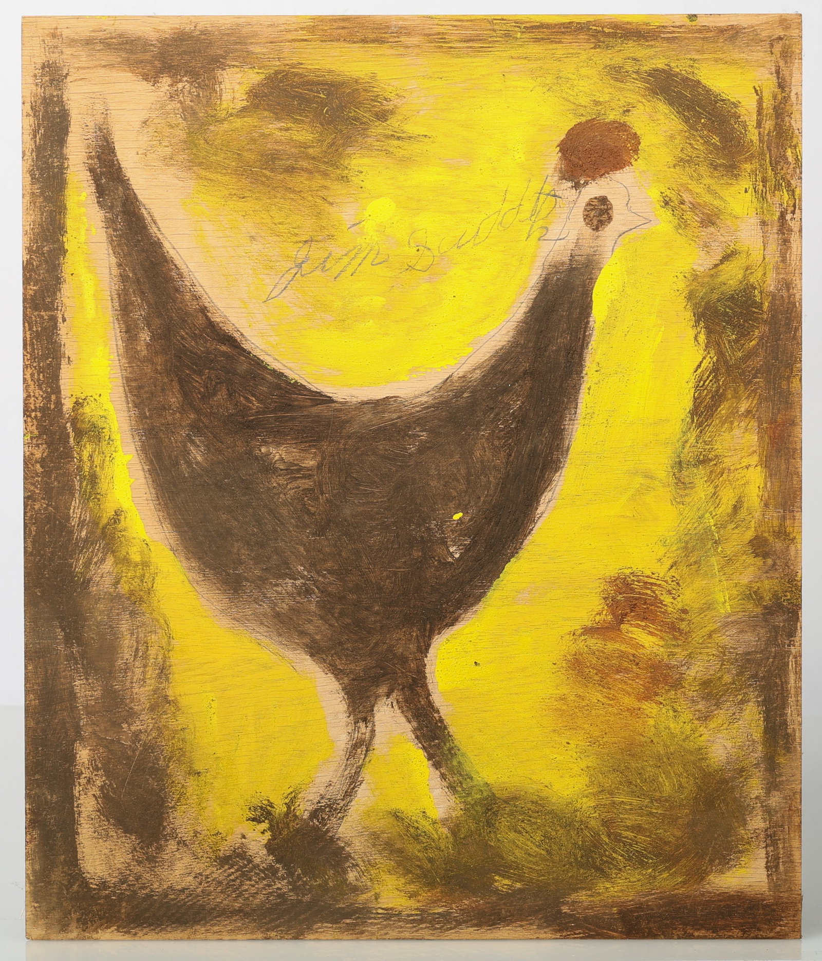 Jimmy Lee Sudduth (1910-2007) "Bird" Painting: Jimmy Lee Sudduth (American/Alabama, 1910-2007) "Bird", mud and paint on plywood. Size: 15.5'' x 13'' (39 x 33 cm). Unframed.