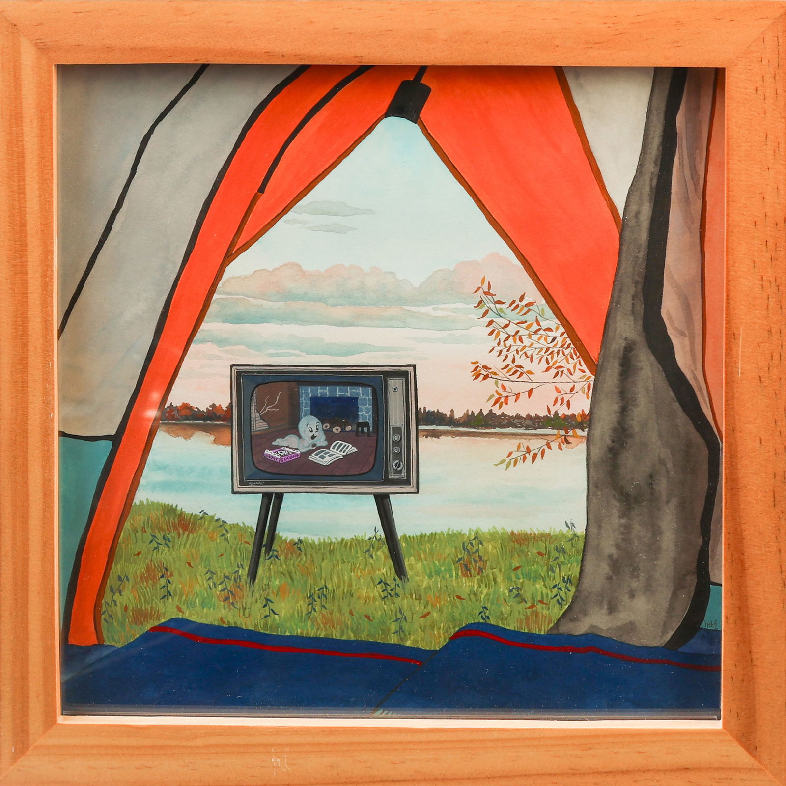 Heather Sundquist Hall "Casper": Heather Sundquist Hall (@heathersundquisthall) "Casper", Gouache painting on paper, signed. Framed. Size: 7.5'' x 7.5'', 19 x 19 cm (sight); 9.25'' x 9.25'', 23 x 23 cm (frame). Provenance: Space 1026