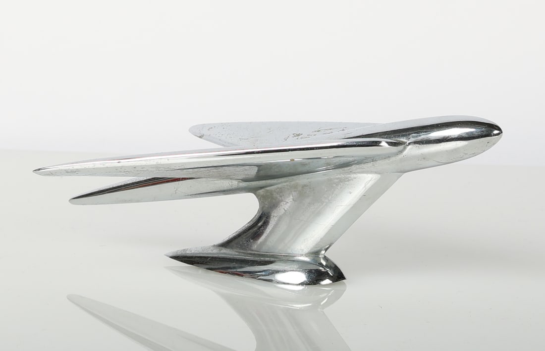 Vintage Chrome Hood Ornament: Vintage Chrome Hood Ornament. Provenance: Stickball, Philadelphia. Size: 3'' x 10.5'' x 6.5'' (8 x 27 x 17 cm).