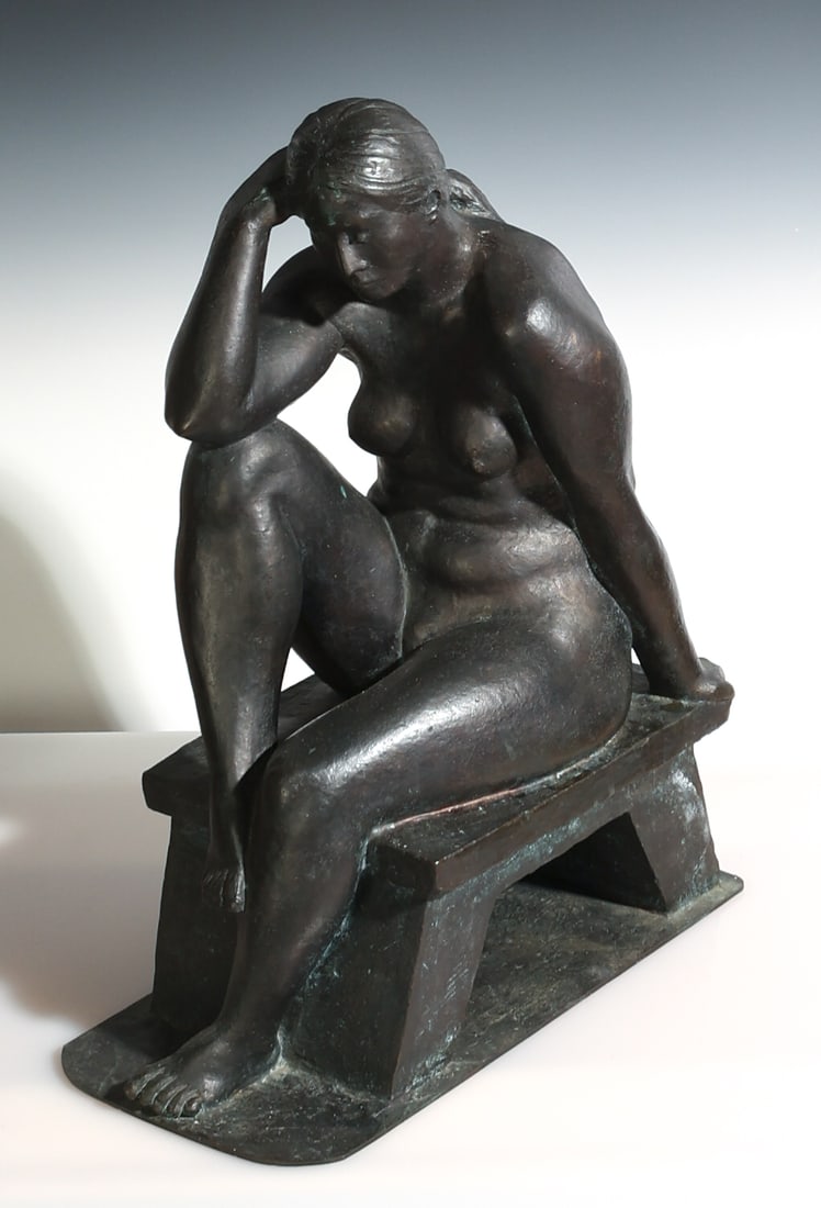 Bronze Nude Statue of a Woman: Bronze Nude Statue of a Woman, 1979, signed "Castaneda", dated and numbered. Size: 20.5'' x 15.75'' x 8.25'' (52 x 40 x 21 cm).