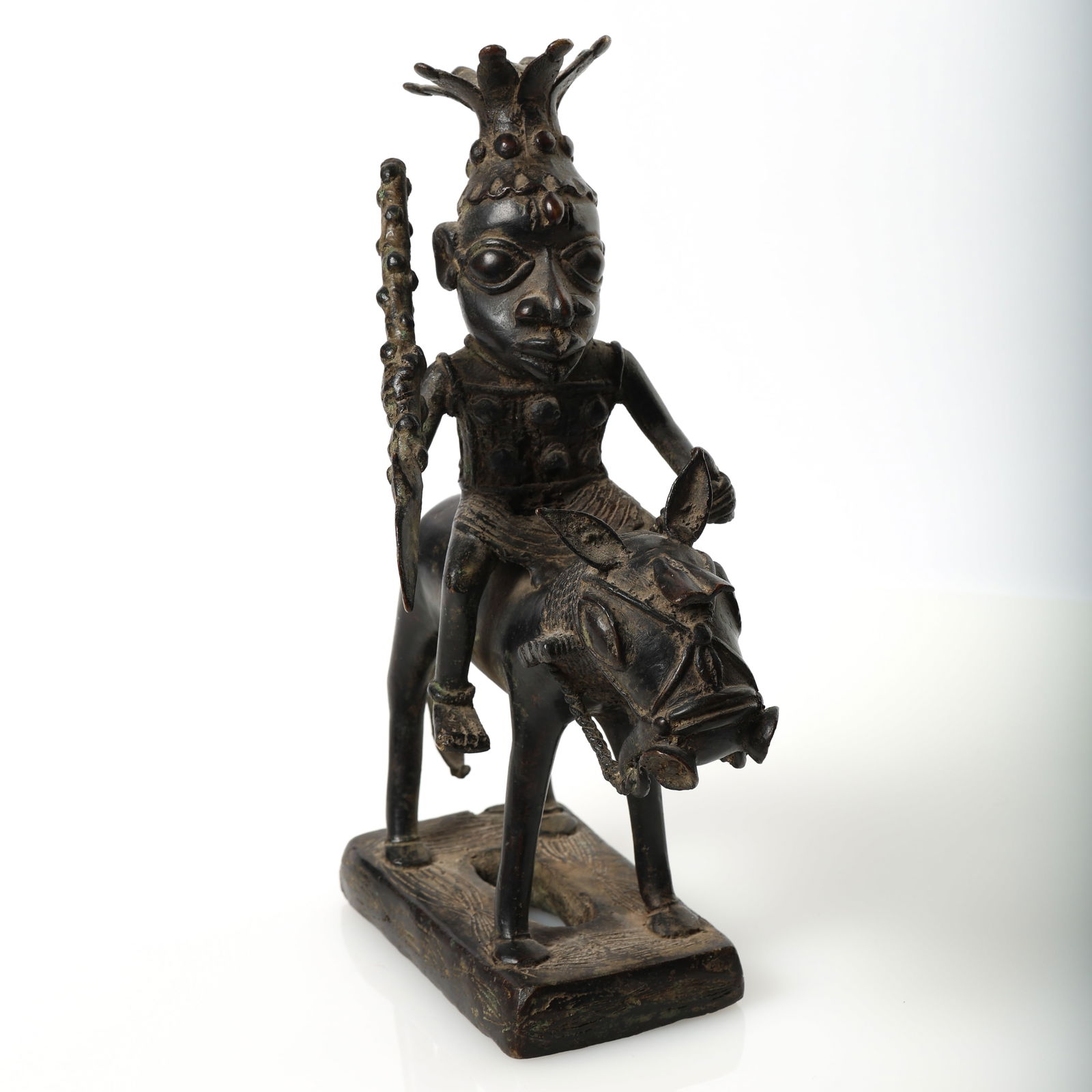 African Benin Bronze Warrior on a Horse Statue (1 of 5)