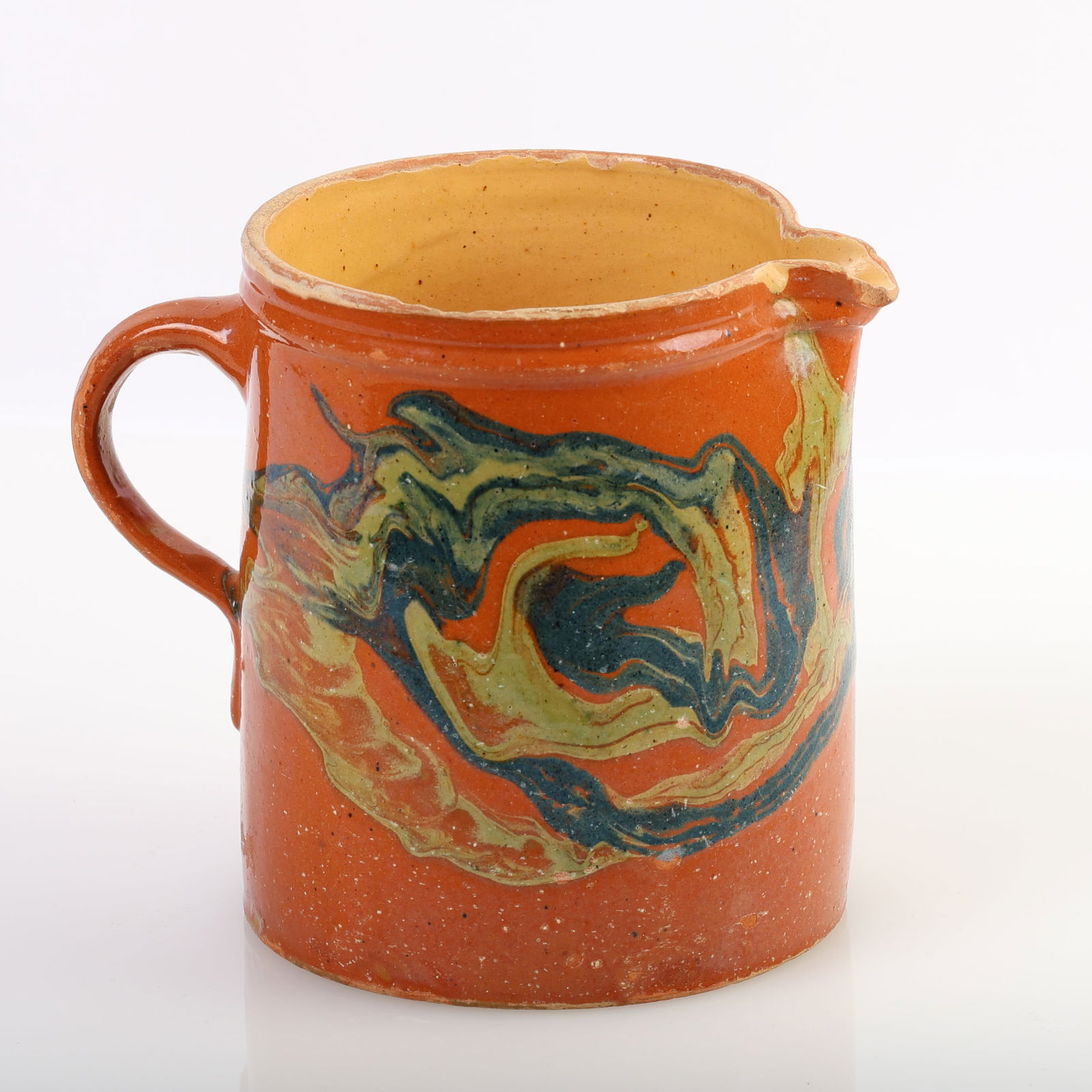 Large Antique French Redware Savoie Jaspe Swirl Pitcher (1 of 7)