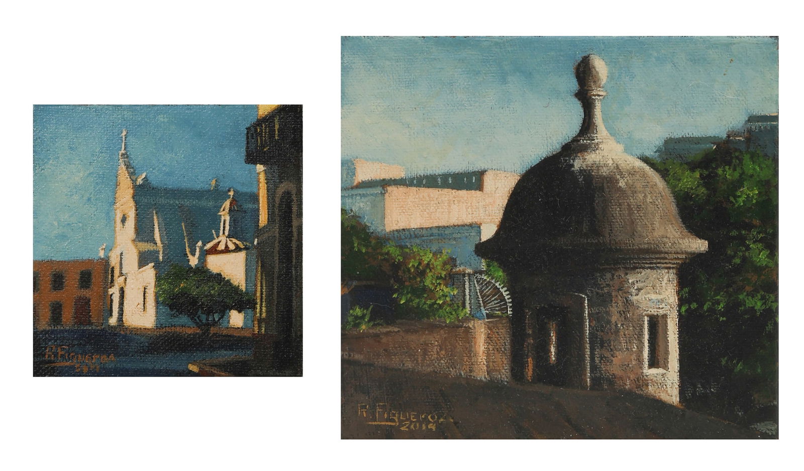 (2 WORKS) Roberto Figueroa (Puerto Rico, 20th c.) Old San Juan Paintings (1 of 3)