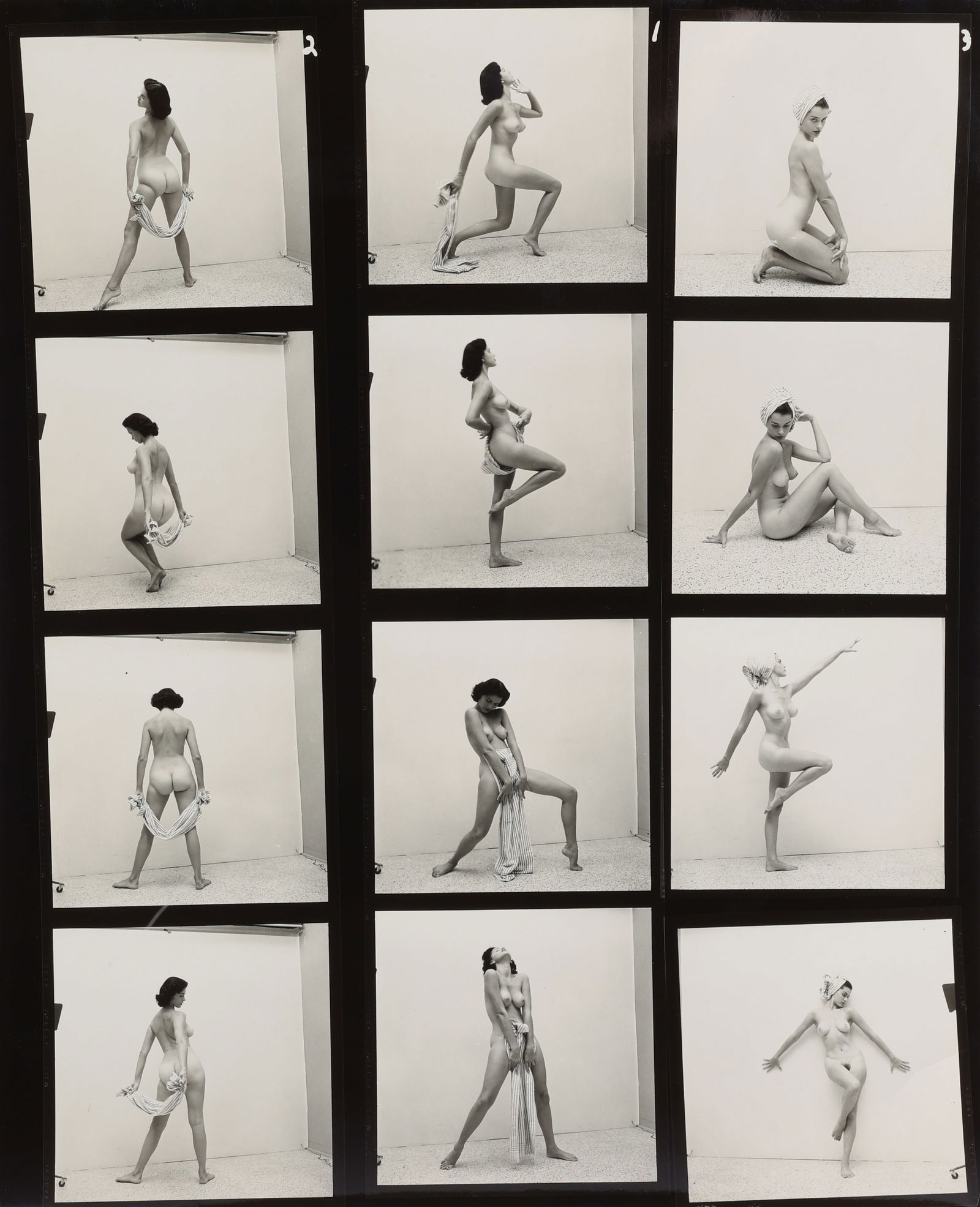 Bunny Yeager (1929-2014) Vintage 1950's Signed Contact Sheet: Bunny Yeager (1929-2014) Vintage 1950's Hand-Signed Contact Sheet Silver Gelatin Emulsion Photograph of a Nude Model. Provenance: Grapefruit Moon Gallery. Unframed. Size: 8'' x 10'' (20 x 25 cm).Bio: