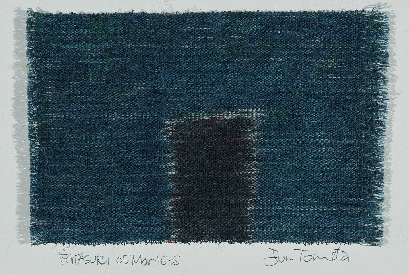 Jun Tomito (b. 1951) Kasuri Ikat Weaving: Jun Tomito (Japanese, b. 1951) Kasuri Ikat Weaving, 2016, mounted to board, signed and dated. Unframed. Provenance: Private New York City Estate. Size: 4.5'' x 6.5'', 11 x 17 cm (weaving); 8.25'' x 11