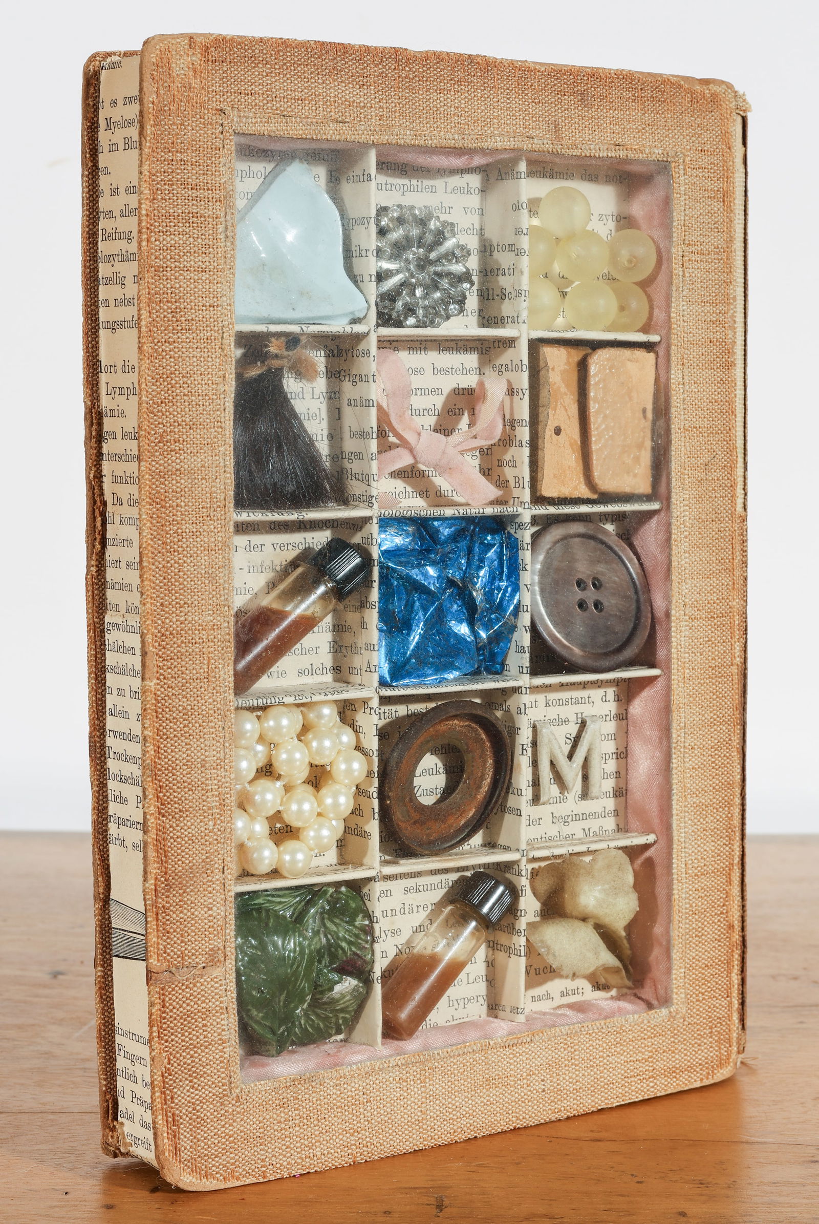 Andrew Masullo (b. 1957) "1193", 1986: Andrew Masullo (American, b. 1957) "1193", Mixed media book collage assemblage, 1986, signed. Unframed. 9.25 x 6.25. Provenance: Private collection, New York City. Size: 9.25'' x 6.5'' x 1.25'' (23 x