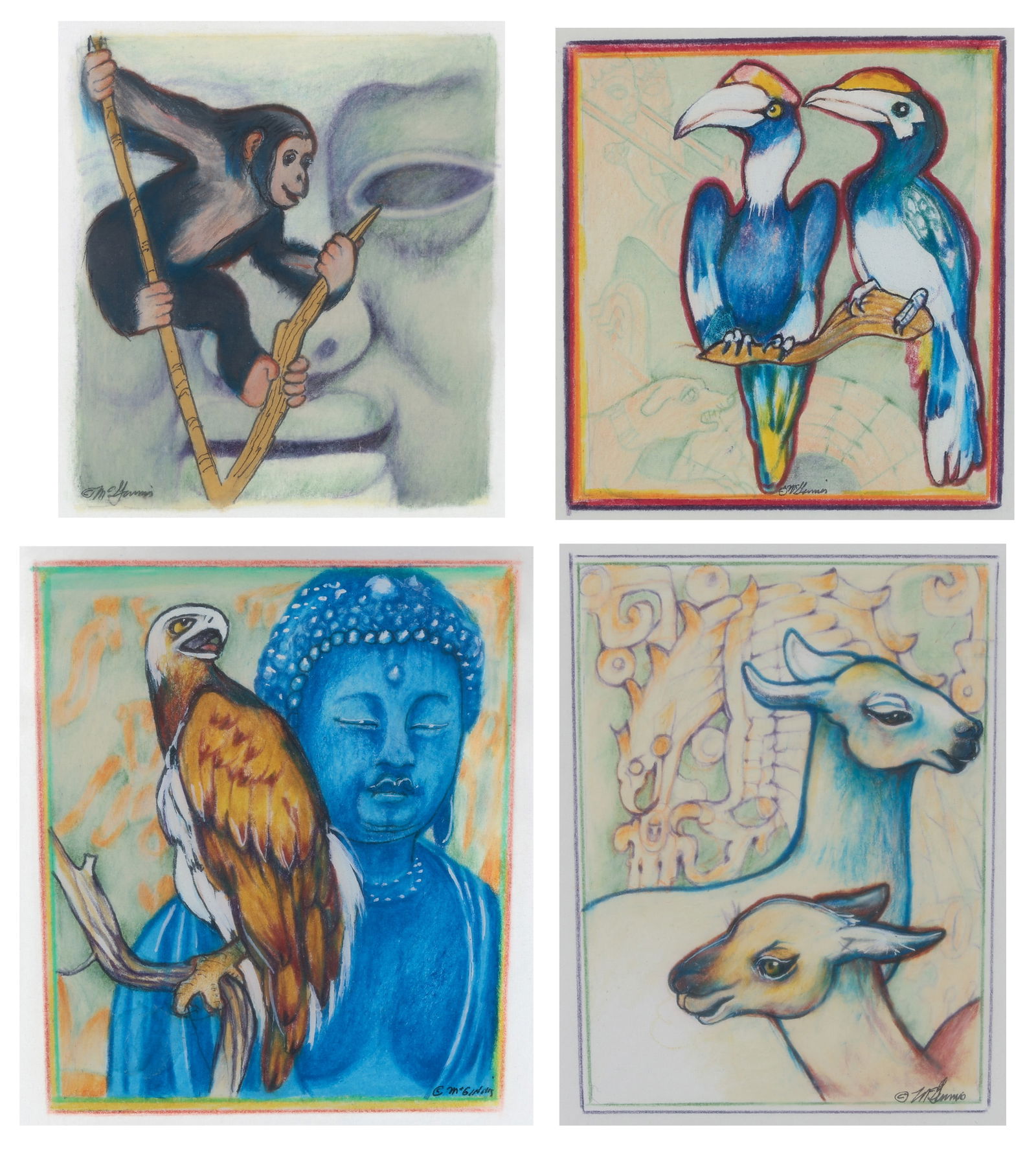 (4) Framed Works by Christine McGinnis (1937-2019): Christine McGinnis (1937-2019) Group of (4) Works on Paper, signed. Framed. Provenance: Philadelphia Estate. Size: 12.75'' x 10.5'', 32 x 27 cm (each frame).