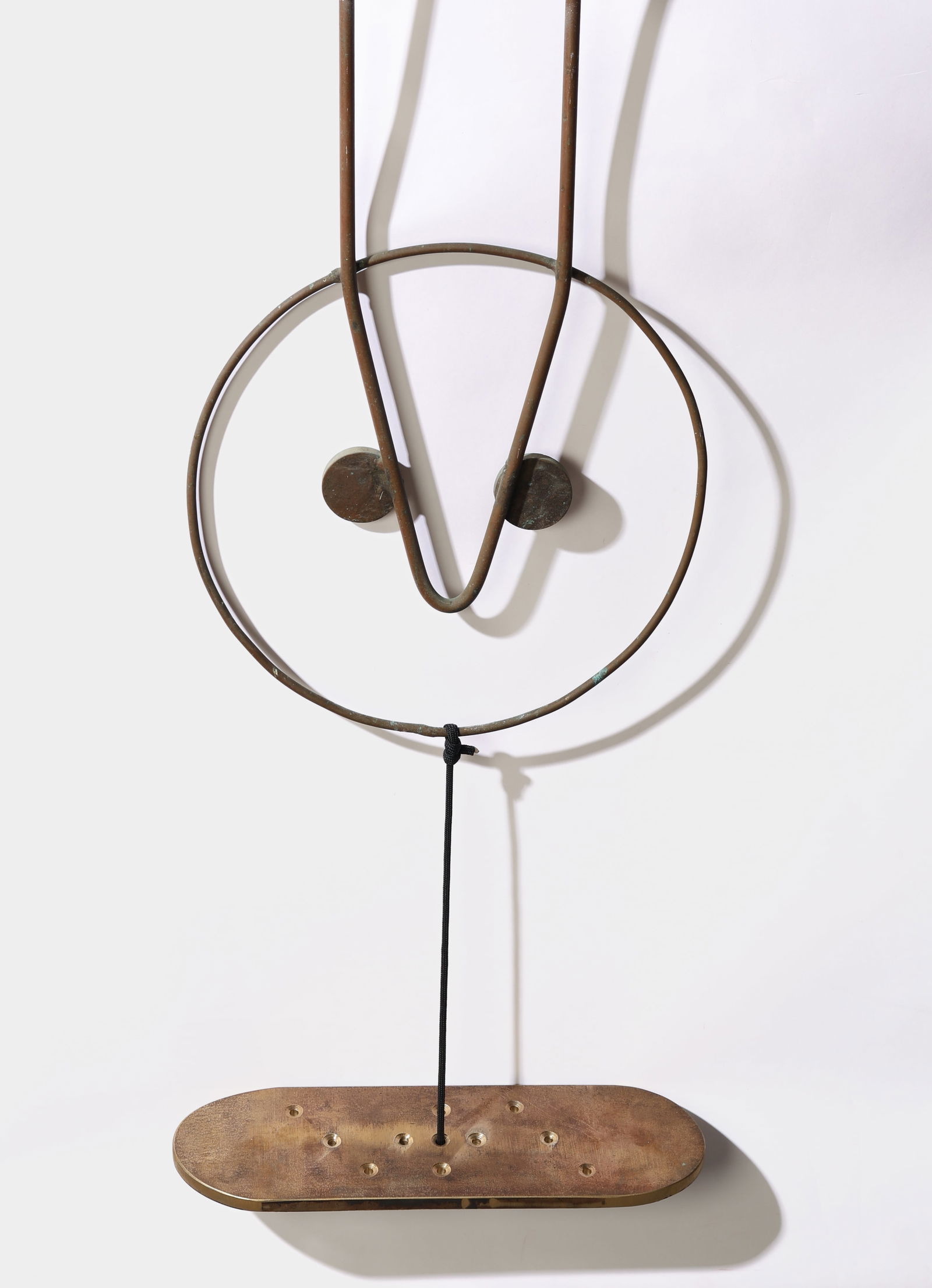 Val Bertoia (b. 1949) Original Sculpture: "Gong-Hanger", 2025: Val Bertoia (b. 1949) Original Sculpture (B-2862) "Gong-Hanger", 2025. Welded Bronze. Hanger: 22'' x 13''; Diameter (56 x 33 x 33 cm). Gong: 15'' x 4.25'' x .5'' (38 x 11 x 1 cm).