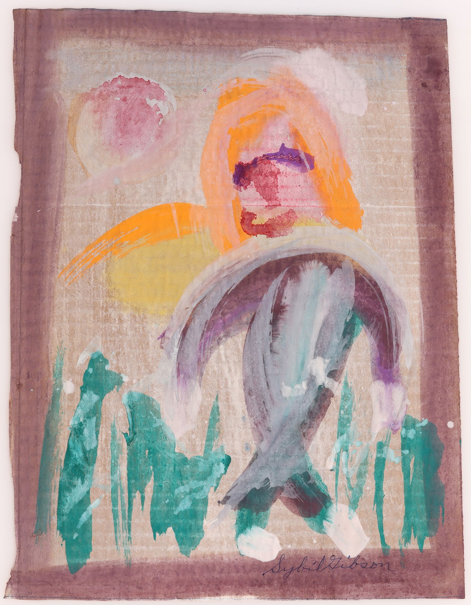 Sybil Gibson (1908-1995) Mixed Media Painting on Paper (1 of 2)