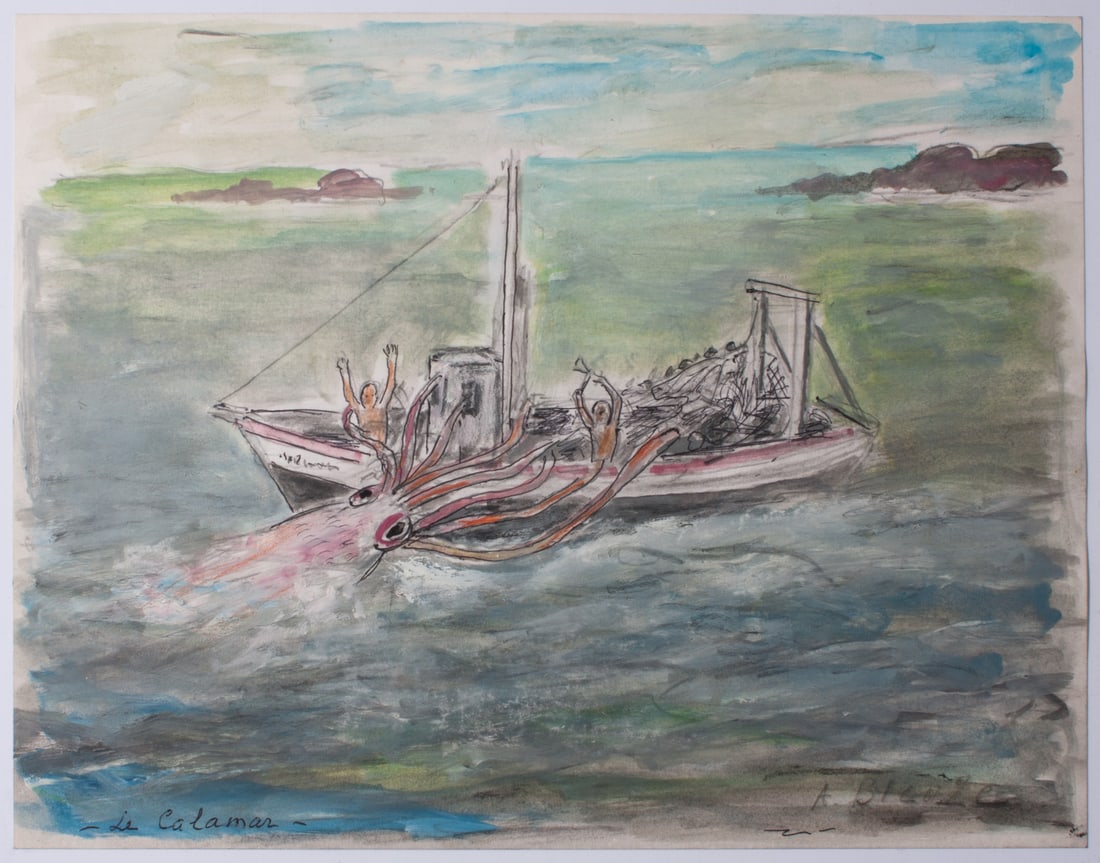 A. Bleuze (French, 20th c.) "Le Calamar" Watercolor (1 of 1)