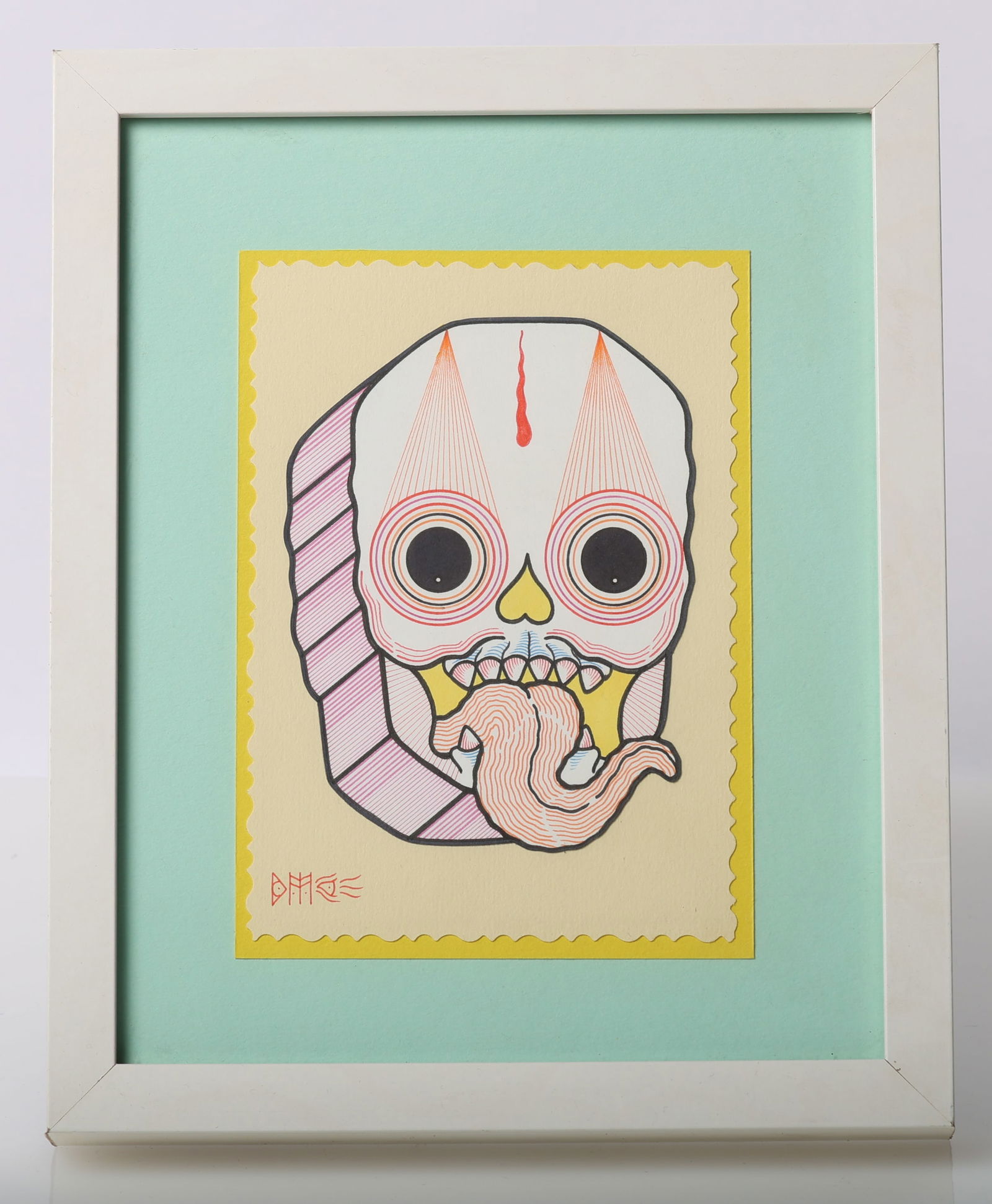 David M. Cook (Bonethrower) "Skull" Drawing: David M. Cook (Bonethrower) "Skull", ink drawing on paper, signed. Framed. Size: 7'' x 5'', 18 x 13 cm (sheet); 11'' x 9'', 28 x 23 cm (frame). Provenance: Acquired from Cotton Candy Machine, Brooklyn