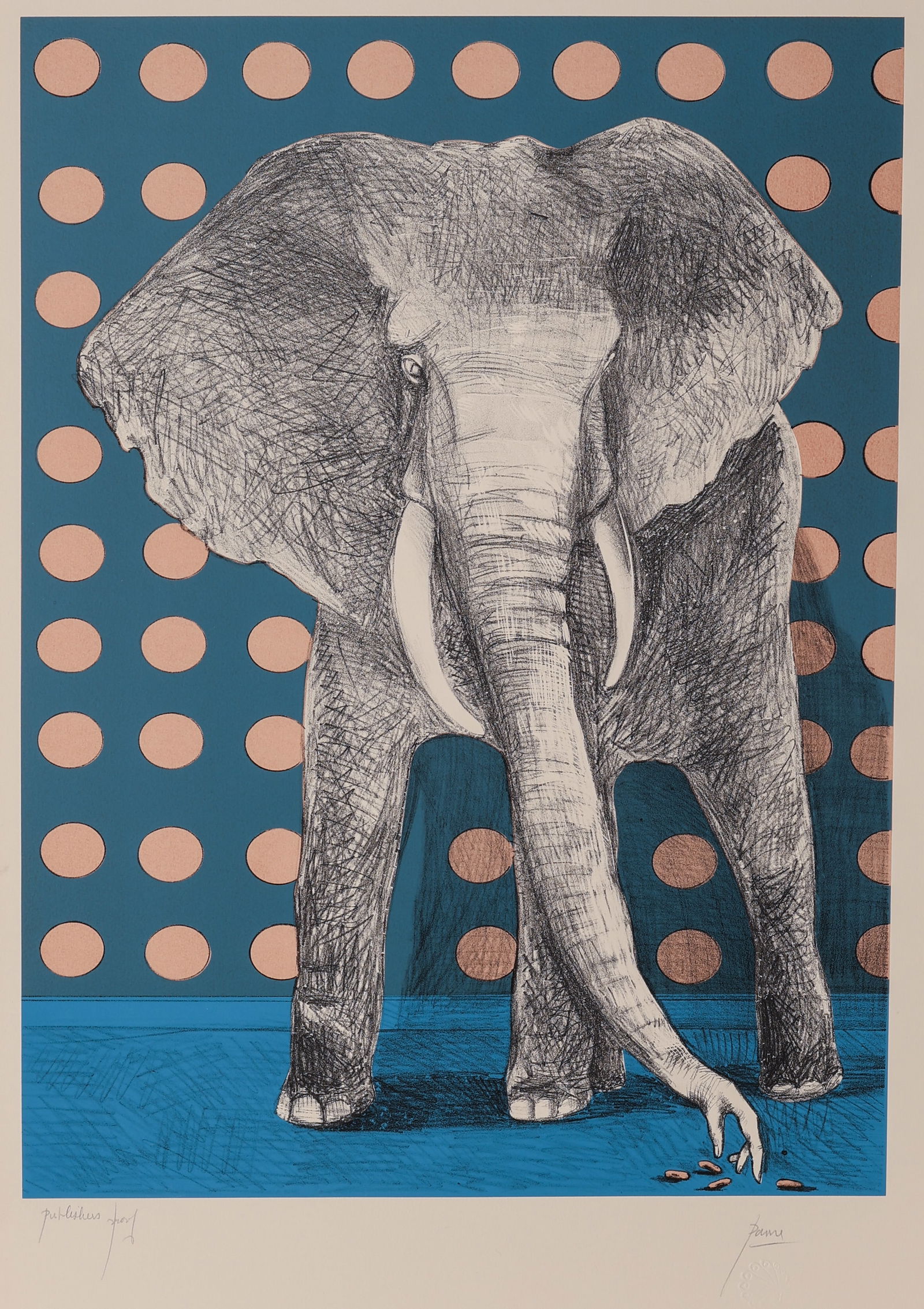 Peter Paone (b. 1936) "Elephant", Vintage Color Lithograph (1 of 2)