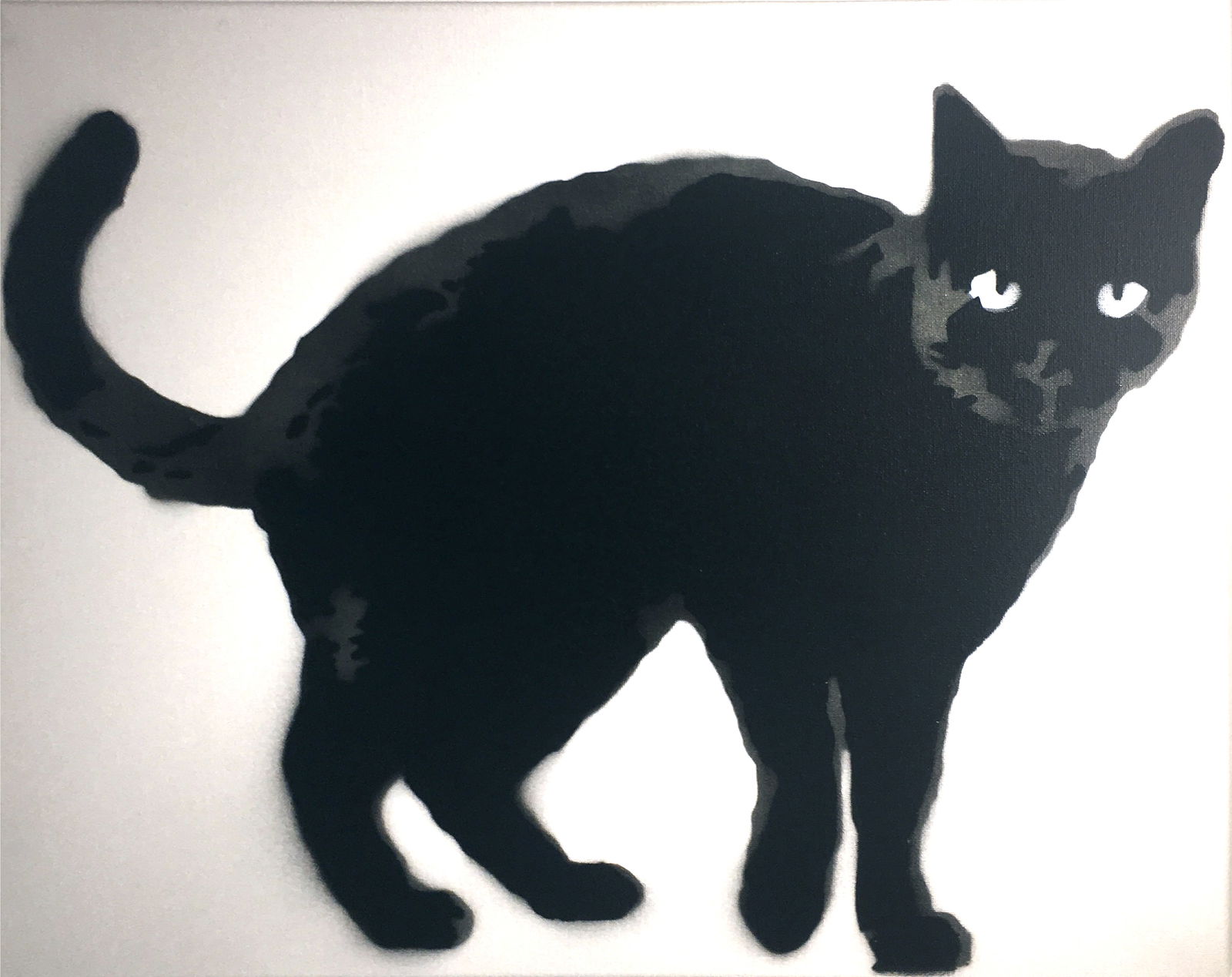 Rob Nero "Black Cat" Spray Paint on Canvas: Rob Nero @nero_one "Black Cat", 2016, Spray paint on canvas, signed. Unframed. Size: 16'' x 20'', 41 x 51 cm (stretcher). Unframed.