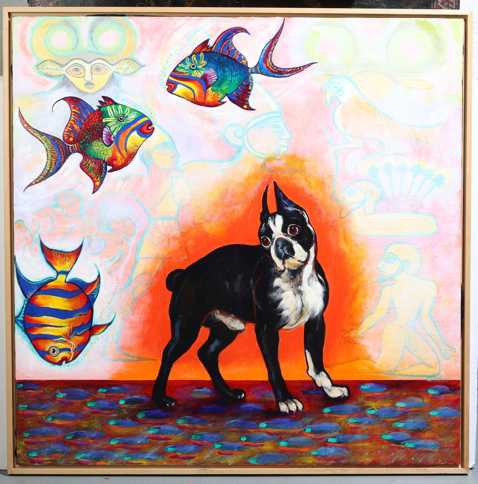 Christine McGinnis (1937-2019) "Boston Bull Terrier" Painting (1 of 3)