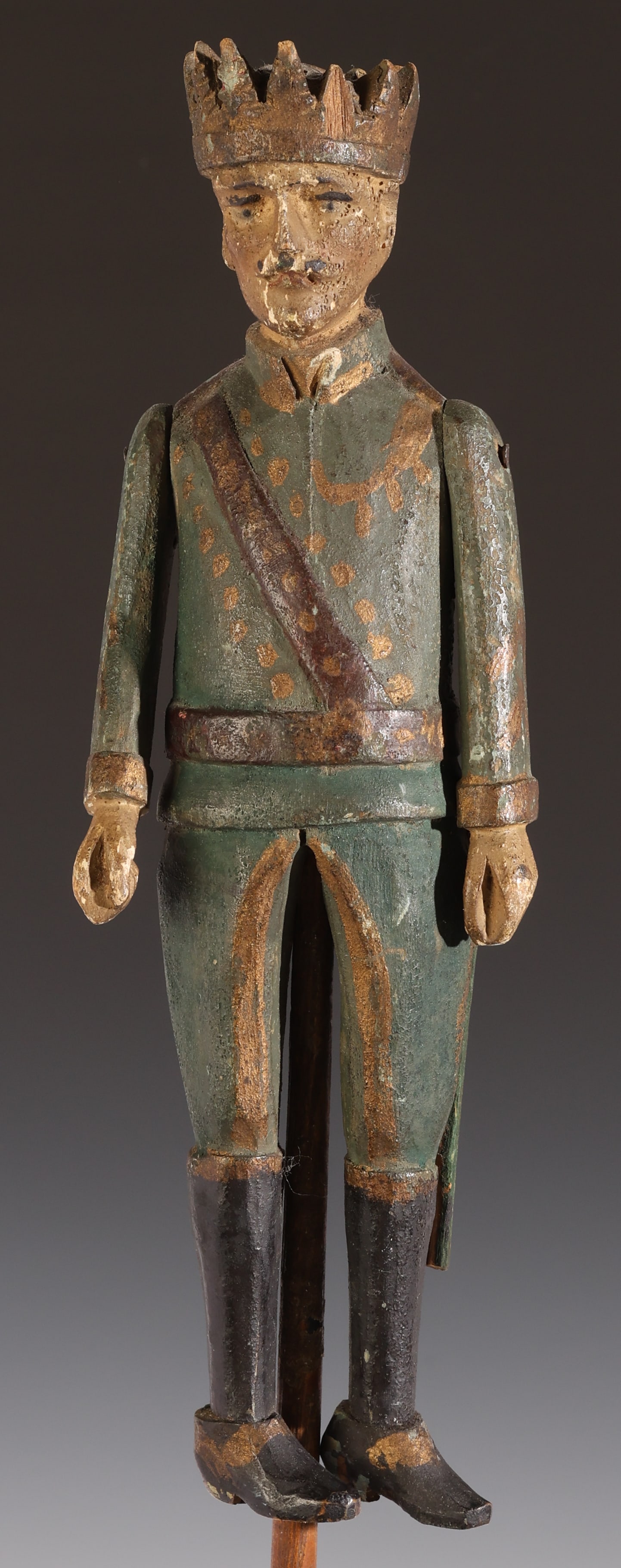 Anonymous Polish Folk Art Prince Figure: Anonymous Polish Folk Art Prince Toy Figure Carved and Painted Wood. Size: 8" x 3" x 2" (20 x 8 x 5 cm).