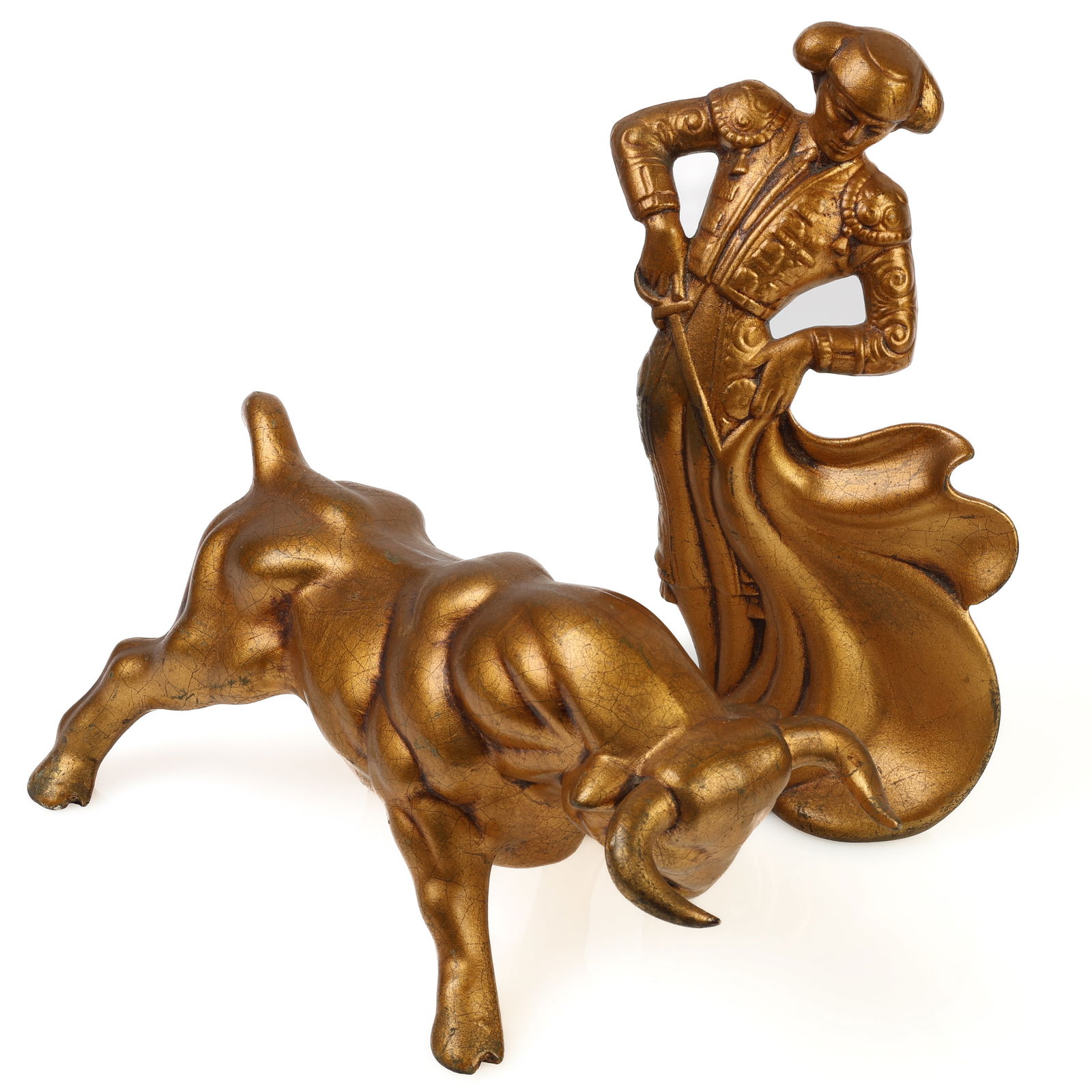 MCM Ceramic Matador & Fighting Bull.: MCM Ceramic Matador & Fighting Bull. Size: 12'' x 7'', 30 x 18 cm (matador); 6'' x 8'' x 14.5'', 15 x 20 x 37 cm (bull).