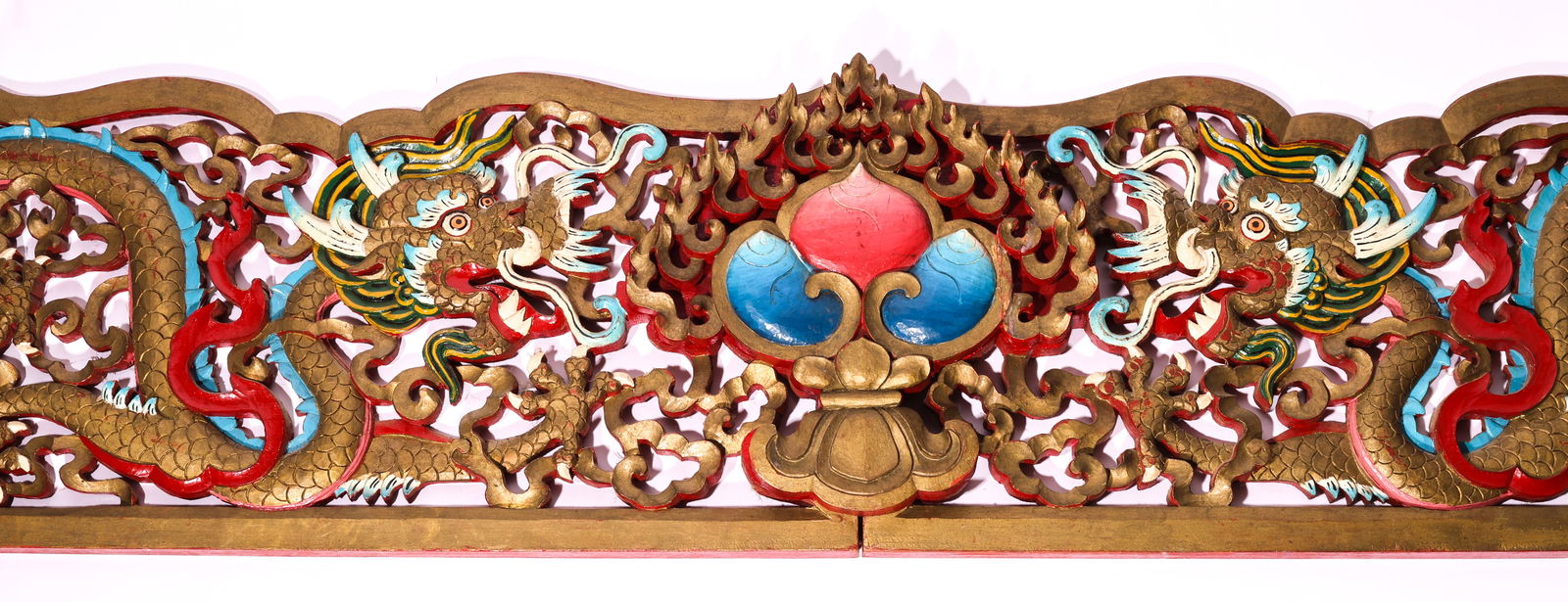 Tibetan (20th c.) Carved Wood "Dragon" Relief Panel (1 of 3)