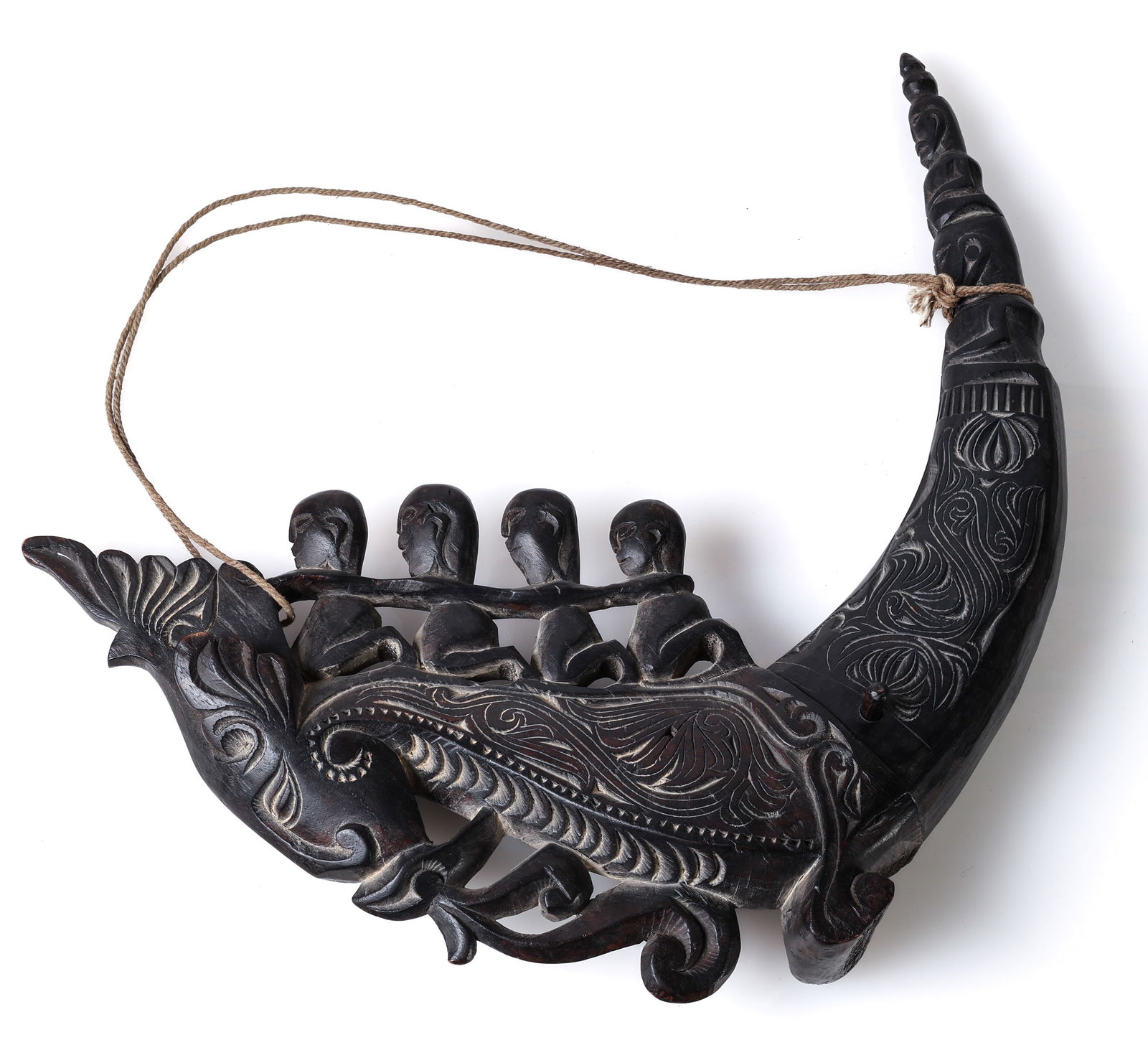 Medicine Horn, Indonesia: Medicine Horn (Naga Marsarang), Batak North Sumatra, Indonesia, Asia. Buffalo horn, wood, plant fiber. Size: 15'' x 16'' x 2.5'' (38 x 41 x 6 cm).