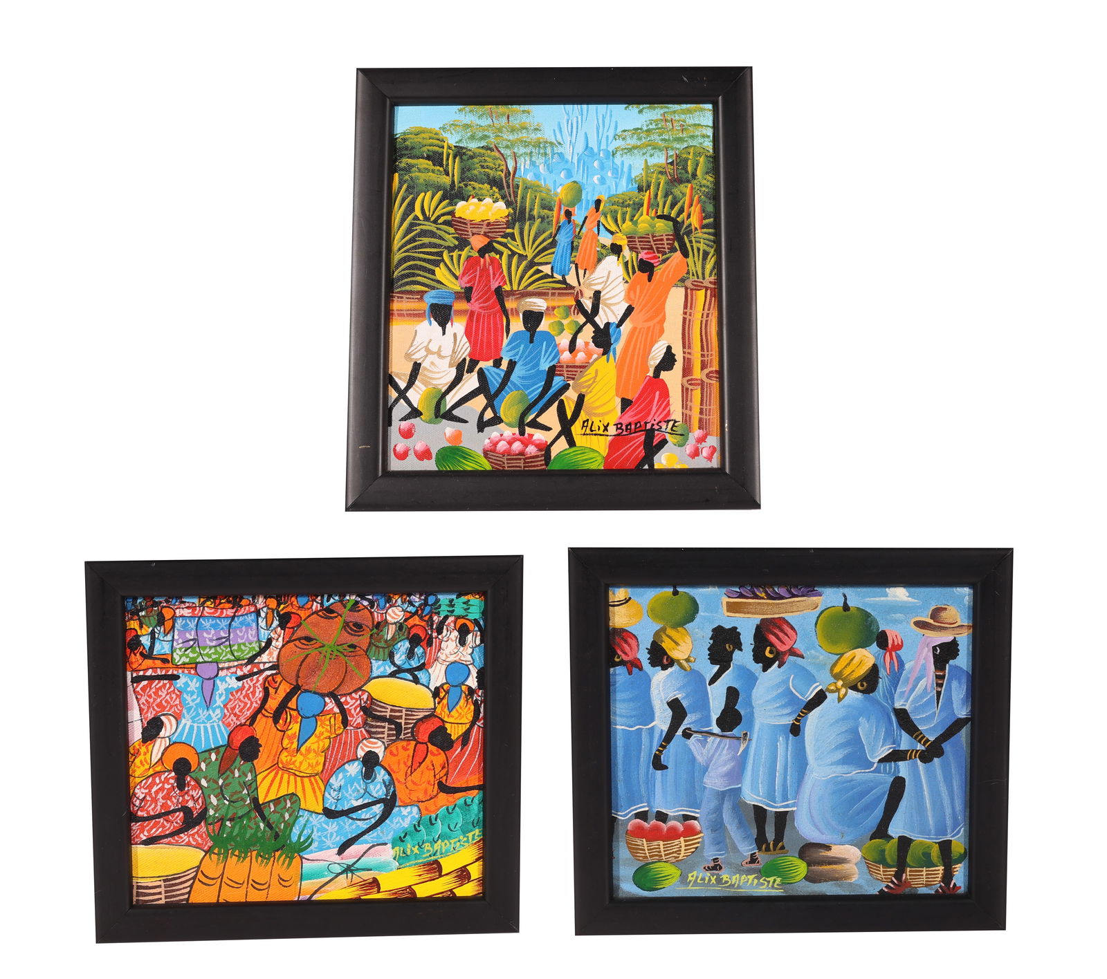 (3 Works) Alix Baptiste (b. 1964) "Haitian Life" Paintings (1 of 4)